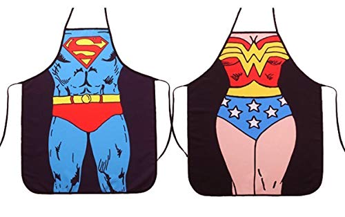 Wisolt - Delantal de cocina con diseño de Superman + Wonder Woman (2 unidades)