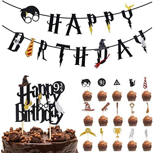 Wizard Inspired Cupcake Toppers BETOY 17PCS Cupcake Toppers cumpleaños Decoracion de Fiesta Mago Estandarte de cumpleaños
