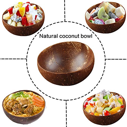 WM- Cuenco Coconut Bowl, Natural hecho a mano Coconut Shell Bowl Ligero Vegan Friendly para desayuno, helado, cereales, fruta, yogurt