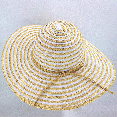 WNWZHWHR-Sun Hat Sombrero para el Sol Sombrero para el césped Sombrero para la Playa Vacaciones en el mar Sombrero Doble a Rayas Color Sombrero para el Sol Visor @ M (56-58Cm) _Beige + White