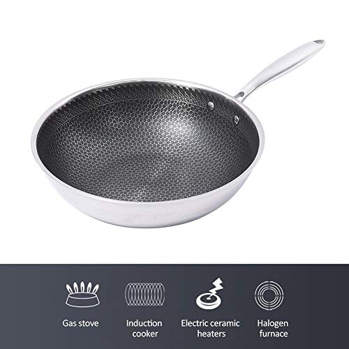 Wok de acero inoxidable sin humo antiadherente sartén 32 cm desde el cárter de aceite con un fondo plano en la familia que cocina cocina de gas universal de cocina de inducción (sin cubierta)