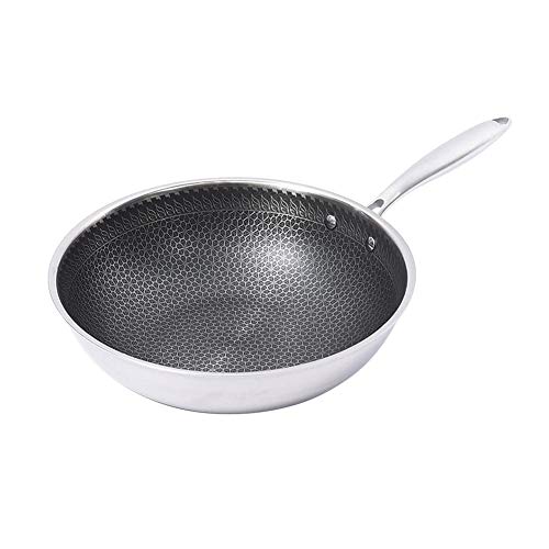 Wok de acero inoxidable sin humo antiadherente sartén 32 cm desde el cárter de aceite con un fondo plano en la familia que cocina cocina de gas universal de cocina de inducción (sin cubierta)