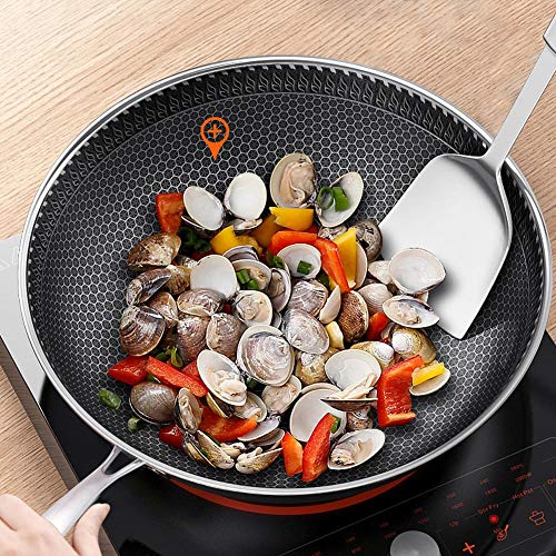 Wok de acero inoxidable sin humo antiadherente sartén 32 cm desde el cárter de aceite con un fondo plano en la familia que cocina cocina de gas universal de cocina de inducción (sin cubierta)