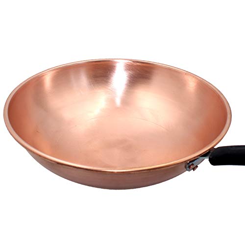 Wok de cobre puro grueso hecho a mano Wok de cobre Wok antiadherente (cobre, diámetro 34cm)