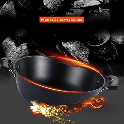 Wok De Hierro Fundido Sartén De Inducción Wok Olla De Hierro Fundido A La Antigua Y De Doble Oreja Cacerola Grande Profunda Sin Revestimiento Antiadherente Engrosada,32cm