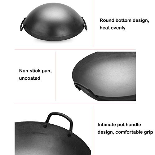 Wok Tradicional De Hierro, Sartén De Hierro Antiadherente A La Antigua, Sin Recubrimiento Doble Oreja Wok, 40cm-65cm,65cm