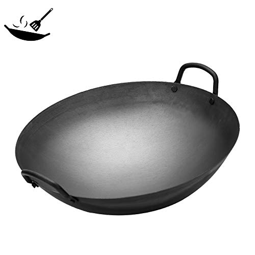 Wok Tradicional De Hierro, Sartén De Hierro Antiadherente A La Antigua, Sin Recubrimiento Doble Oreja Wok, 40cm-65cm,65cm