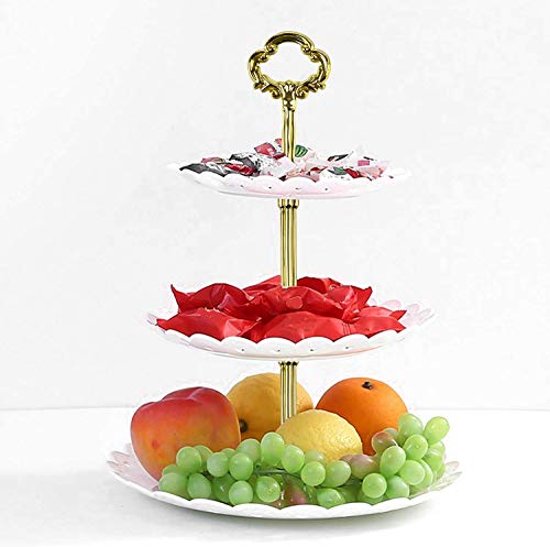 WolinTek Soporte para Tartas de 3 Pisos, Bandeja de Tartas, Plato de Frutos Secos Plaza Apilada Fiesta Cupcake y Torre de Postre para Boda Fiesta Tarde cumpleaños, plástico (C)