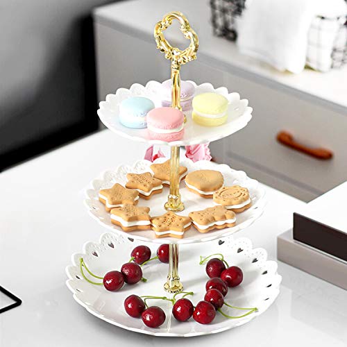 WolinTek Soporte para Tartas de 3 Pisos, Bandeja de Tartas, Plato de Frutos Secos Plaza Apilada Fiesta Cupcake y Torre de Postre para Boda Fiesta Tarde cumpleaños, plástico (C)