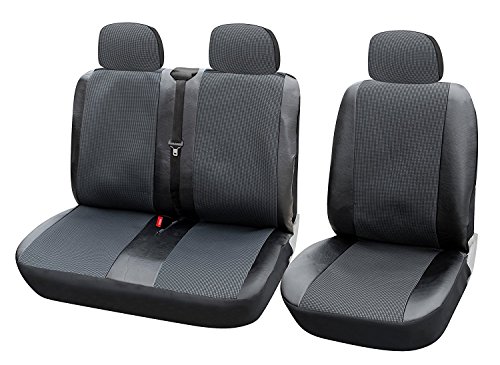 WOLTU AS7323 Cubiertas de Asiento de Coche universales para Furgonetas, 1 + 2 Fundas de Asiento Fundas de Asiento de Cuero sintético Negro-Gris