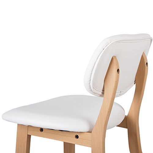 WOLTU BH51ws-2 Juego de taburetes de Bar Bien Acolchado Asiento y Respaldo de Cuero Artificial Silla de diseño Madera Blanco