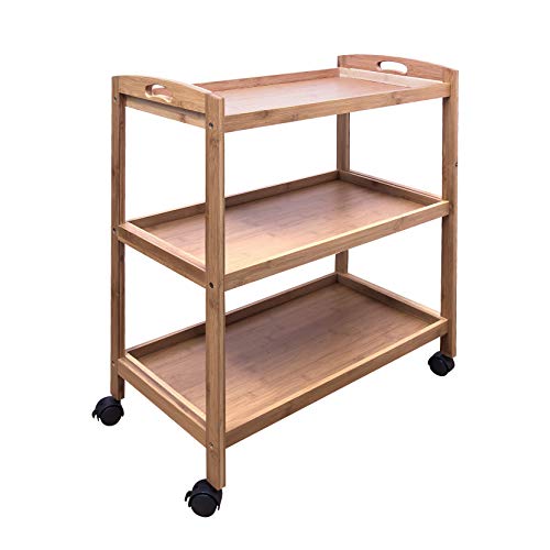 Woodluv - Carrito de almacenamiento de bambú de 3 niveles para cocina, con ruedas