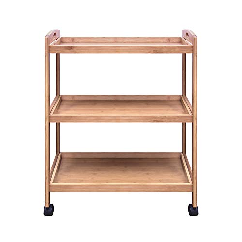 Woodluv - Carrito de almacenamiento de bambú de 3 niveles para cocina, con ruedas