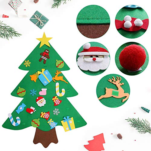 WOSTOO Árbol de Navidad de Fieltro, 3ft Bricolaje árbol de Navidad de Fieltro con 32 Adornos Desmontables año niños de Pared de Puerta Decoración Colgante