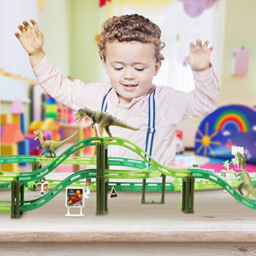 WOSTOO Pista de Carreras Juguetes, Circuito Coches Pista Coches Cars Juguete Dinosaurios Juguetes Pistas Flexibles Coches de La Pista Juego de Construccion para Niños Regalo Cumpleaños Chico Niña