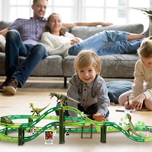 WOSTOO Pista de Carreras Juguetes, Circuito Coches Pista Coches Cars Juguete Dinosaurios Juguetes Pistas Flexibles Coches de La Pista Juego de Construccion para Niños Regalo Cumpleaños Chico Niña