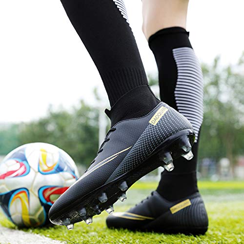 WOWEI Zapatos de Fútbol Hombre Spike Aire Libre Profesionales Atletismo Training Botas de Fútbol Zapatillas de Deporte,T2150 Negro,40 EU