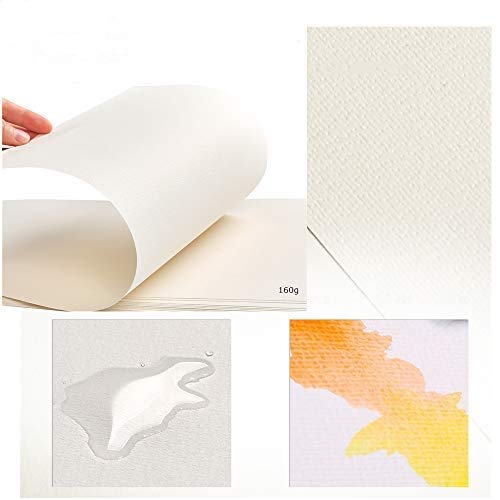 WOWOSS 100 Hojas Papel para Pintura al Óleo y Acrílica, Papel de Algodón Prensado en Frio 160g 8K (37,5 x 26 cm)