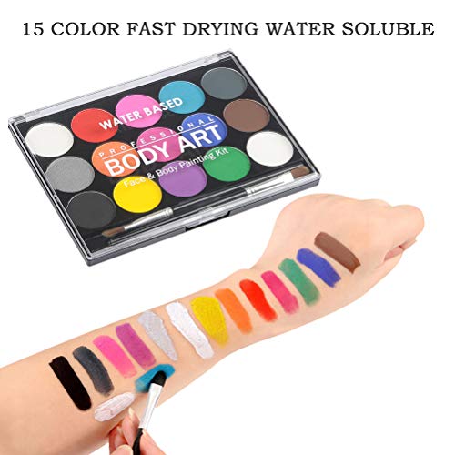 WOWOSS Pinturas de Cara para Niños Set de Maquillaje para Fiestas Infantiles Incluye Pinceles para Pintura Facial, Pinturas al Agua (15 Colores)