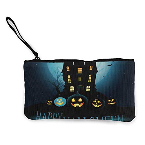 Wrution Happy Halloween murciélagos linternas de Lona Personalizadas Monedero Bolso con Cremallera pequeñas Carteras Femeninas portables de Gran Capacidad