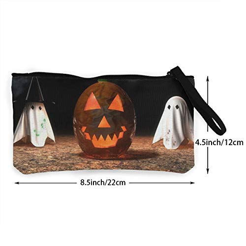 Wrution - Monedero de Lona con diseño de Calabaza para Halloween, Portable, Gran Capacidad, Personalizable