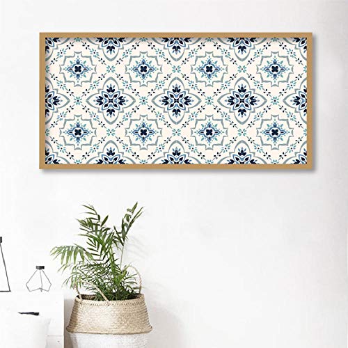 WSHIYI Patrón de Talavera Azulejos Portugal Adorno Turco Pintura de la Lona Pintura de Porcelana española Impresión étnica Arte de la Pared Cartel Decoración-40x80cm sin Marco