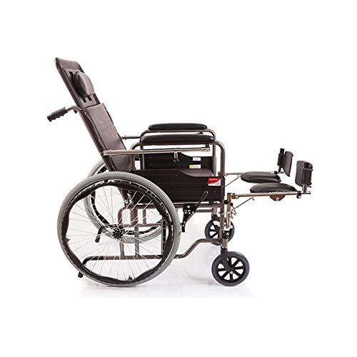 WZC Silla de ruedas Semi-acostado Transporte ligero Plegable Portátil Sillón de viaje Refuerzo de tubos de acero Punción Colisión Portabrazos Mesa de baño Versión Manual