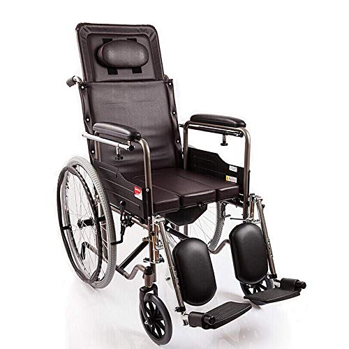 WZC Silla de ruedas Semi-acostado Transporte ligero Plegable Portátil Sillón de viaje Refuerzo de tubos de acero Punción Colisión Portabrazos Mesa de baño Versión Manual