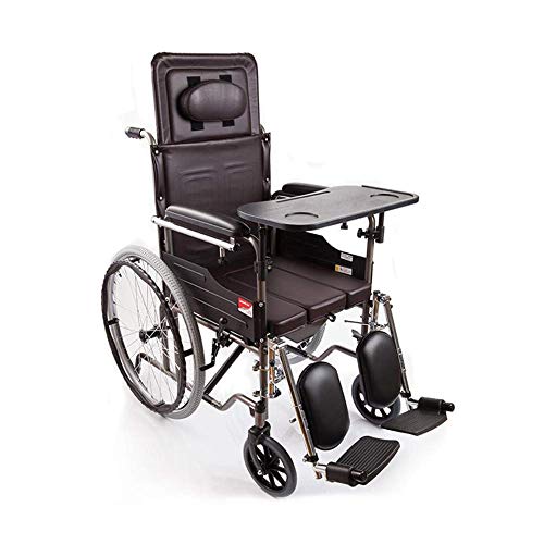 WZC Silla de ruedas Semi-acostado Transporte ligero Plegable Portátil Sillón de viaje Refuerzo de tubos de acero Punción Colisión Portabrazos Mesa de baño Versión Manual