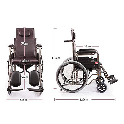 WZC Silla de ruedas Semi-acostado Transporte ligero Plegable Portátil Sillón de viaje Refuerzo de tubos de acero Punción Colisión Portabrazos Mesa de baño Versión Manual