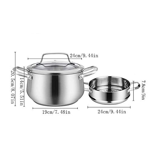 WZF Olla de Acero Inoxidable de 9,5 Pulgadas, 6 litros, Juego de vaporizador de Dos Niveles, Canasta de Vapor Apta para lavavajillas con Tapa/Utensilios de Cocina para cocinar albóndigas de ma