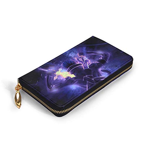 XCNGG Sword Art Online Cartera con bloqueo Carteras de cuero genuino Cartera con doble cremallera Organizador Bolso de mano Titular de la tarjeta de crédito Monedero de gran capacidad Bolso para teléf