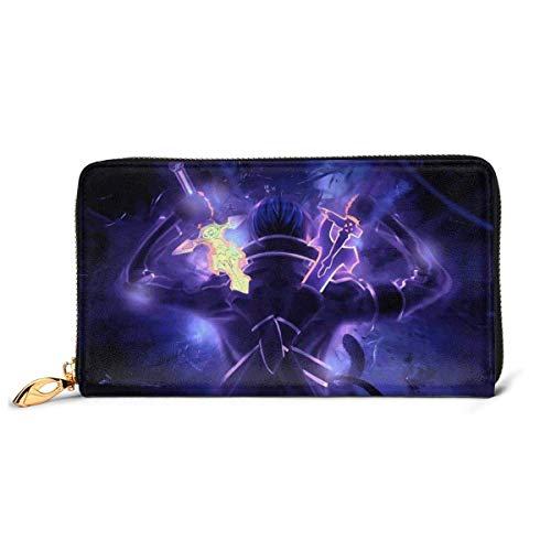 XCNGG Sword Art Online Cartera con bloqueo Carteras de cuero genuino Cartera con doble cremallera Organizador Bolso de mano Titular de la tarjeta de crédito Monedero de gran capacidad Bolso para teléf