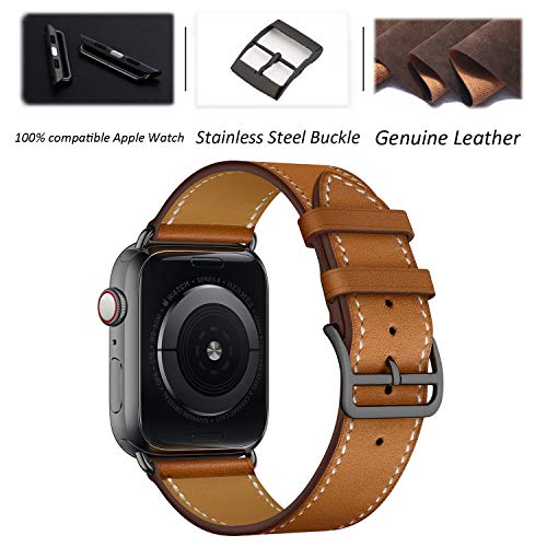 XCool para Correa Apple Watch 38mm 40mm, Cuero Rojo Rosado Naranja Azul para Hombres Mujer para iwatch Serie 4 Serie 3 Serie 2 Serie 1 (38mm/40mm, Marrón con Hebilla Negra)