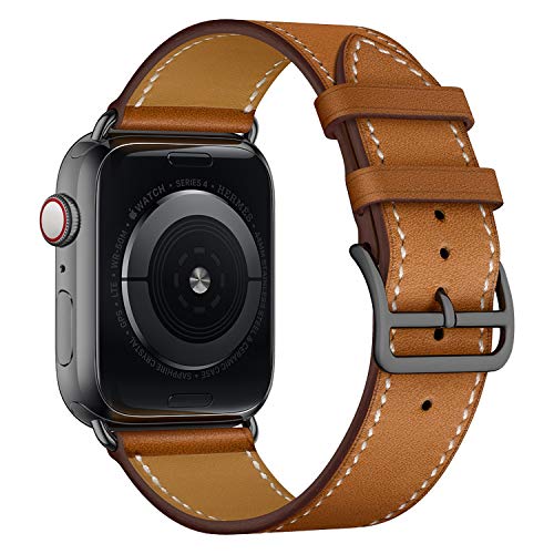 XCool para Correa Apple Watch 38mm 40mm, Cuero Rojo Rosado Naranja Azul para Hombres Mujer para iwatch Serie 4 Serie 3 Serie 2 Serie 1 (38mm/40mm, Marrón con Hebilla Negra)