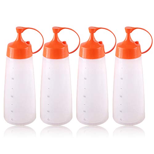 XGzhsa Biberones cocina, botellas exprimibles con tapas, 4 botellas exprimibles de plástico de grado alimenticio de 400 ml para condimentos de cocina, salsa de tomate y aceite de olive