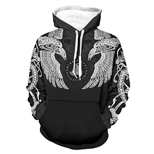 XHJQ88 Hombres Twin Ravens En Mitología Nórdica VIKING Hoody Original - Jersey Uniforme blanco 5xl