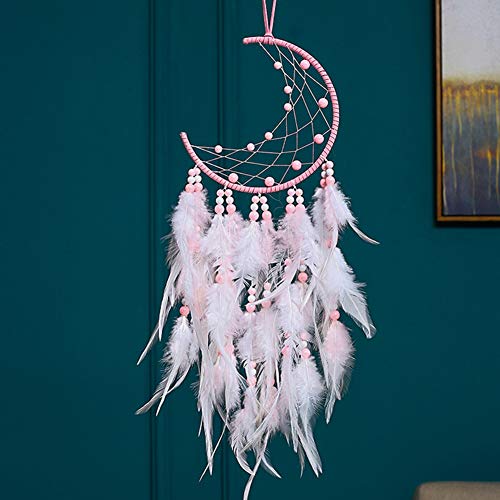 Xiangmall Atrapasueños Led con Plumas Hecho a Mano Dream Catcher Adornos Colgar Pared para Decoración Hogar Dormitorio Habitación Infantil (Rosado)