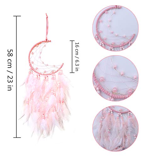 Xiangmall Atrapasueños Led con Plumas Hecho a Mano Dream Catcher Adornos Colgar Pared para Decoración Hogar Dormitorio Habitación Infantil (Rosado)