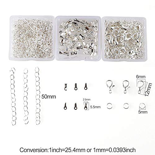 Xinlie Kit de Pulsera de Cinta Extremos de Cierre Presionado Broche de Langosta con Anillas Abiertas y Extensor de Cadena Cierres de Pulsera Broches de Langosta para Pulsera y Collar 280PCS (Plata)