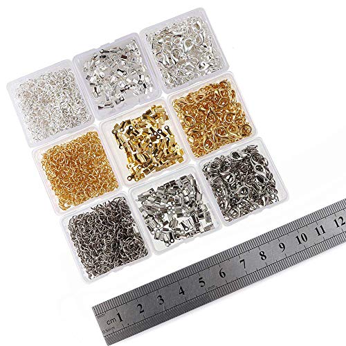 Xinlie Kit de Pulsera de Cinta Extremos de Cierre Presionado Broche de Langosta con Anillas Abiertas y Extensor de Cadena Cierres de Pulsera Broches de Langosta para Pulsera y Collar 280PCS (Plata)