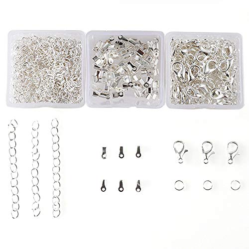 Xinlie Kit de Pulsera de Cinta Extremos de Cierre Presionado Broche de Langosta con Anillas Abiertas y Extensor de Cadena Cierres de Pulsera Broches de Langosta para Pulsera y Collar 280PCS (Plata)