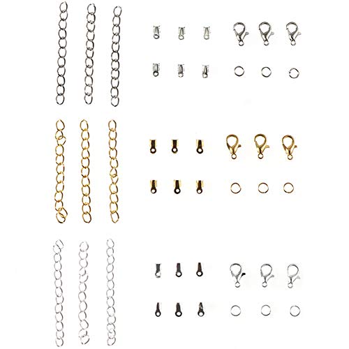 Xinlie Kit de Pulsera de Cinta Extremos de Cierre Presionado Broche de Langosta con Anillas Abiertas y Extensor de Cadena Cierres de Pulsera Broches de Langosta para Pulsera y Collar 280PCS (Plata)