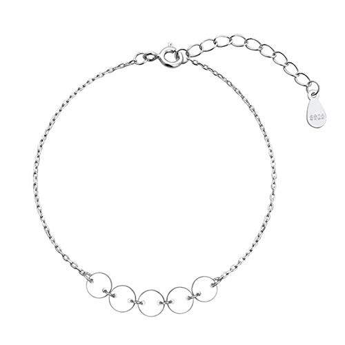 xinMarJ Pulsera de Lentejuelas de Plata esterlina S925 Pulsera de oblea de Personalidad Simple Pulsera de Damas