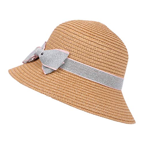 Xinqing 5-8 años de Edad Visera Solar Color sólido Sol Verano Bebé Bohemio Plegable Sombrero de Paja Visera Visera de Playa Conjunto de ollas, Buen Material, práctico y Duradero (Color : Coffee)