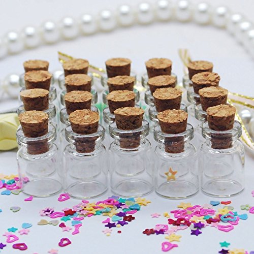 Xiton 50pcs mini botellas de vidrio delicado corcho tapones deseo botellas bricolaje miniatura botellas favor lindo pequeños tarros de vidrio (0.5 ml)