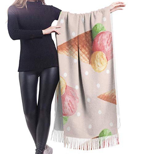 XIUZHEN Elegante Helado con Lunares Bufanda única Bufandas Grandes para Mujer Bufanda de Invierno de Cachemira 77"x27 / 196x68cm Large Soft Pashm