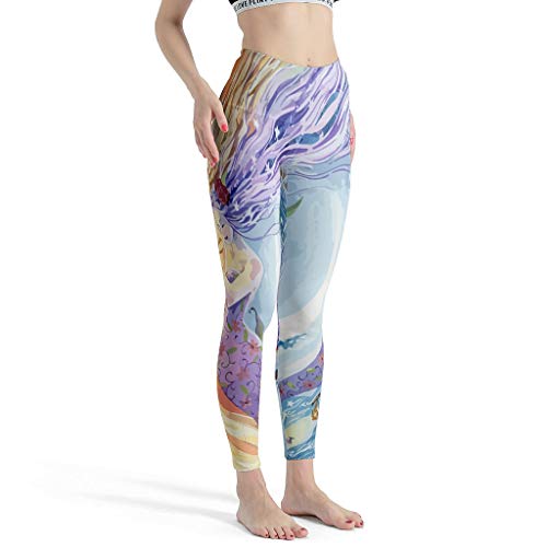 XJJ88 - Mallas de pilates para mujer, estampado de luna y sol, cintura alta, con estampado, color blanco, tamaño extra-small