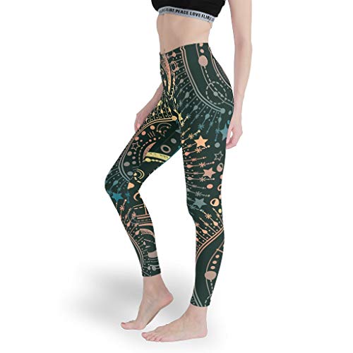 XJJ88 - Pantalones lisos para mujer, diseño de mandala de yoga, estampado de luna, estampado de sol, capri, mallas de entrenamiento, para mujer, cintura alta, color blanco, tamaño small