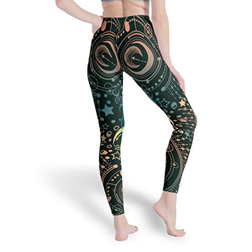 XJJ88 - Pantalones lisos para mujer, diseño de mandala de yoga, estampado de luna, estampado de sol, capri, mallas de entrenamiento, para mujer, cintura alta, color blanco, tamaño small